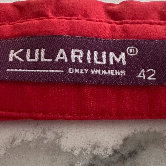 Kularium | Blouse | Small | Red | Ruffled Dress Shirt Top, Slight Stretch - Picture 9 of 9